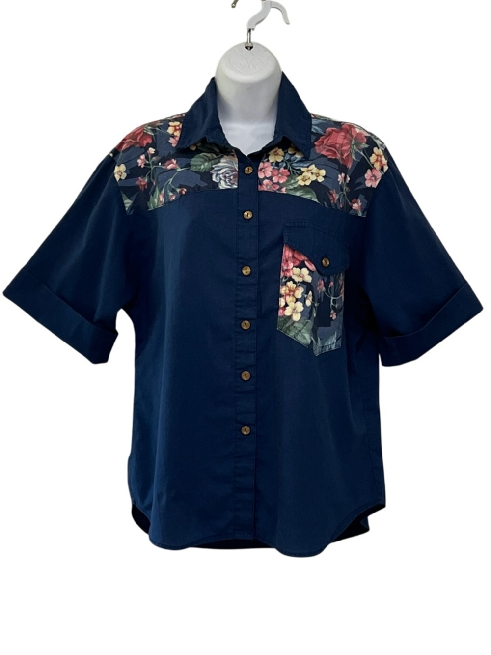 Vintage Tapestry Floral Western Button Down Shirt Short Sleeve M